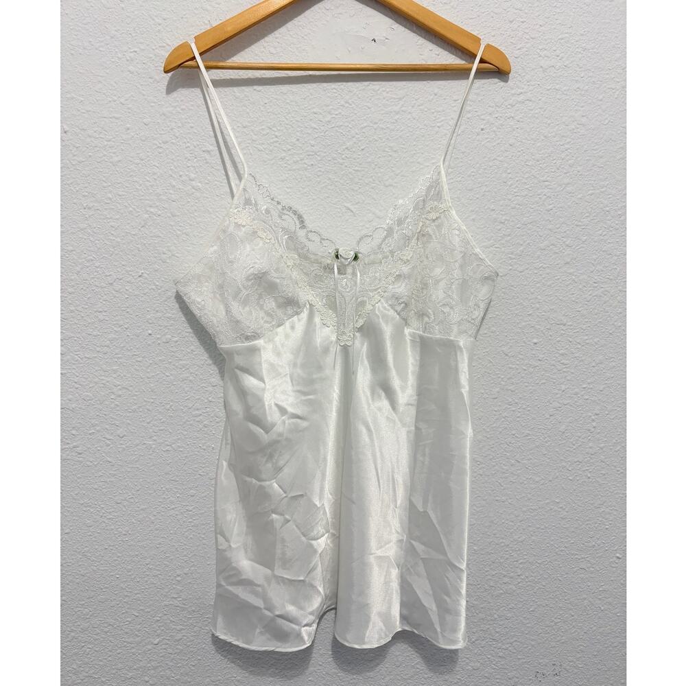 Vintage White Lace Camisole Satin Coquette Bridal Fairy Rosette Babydoll 90s